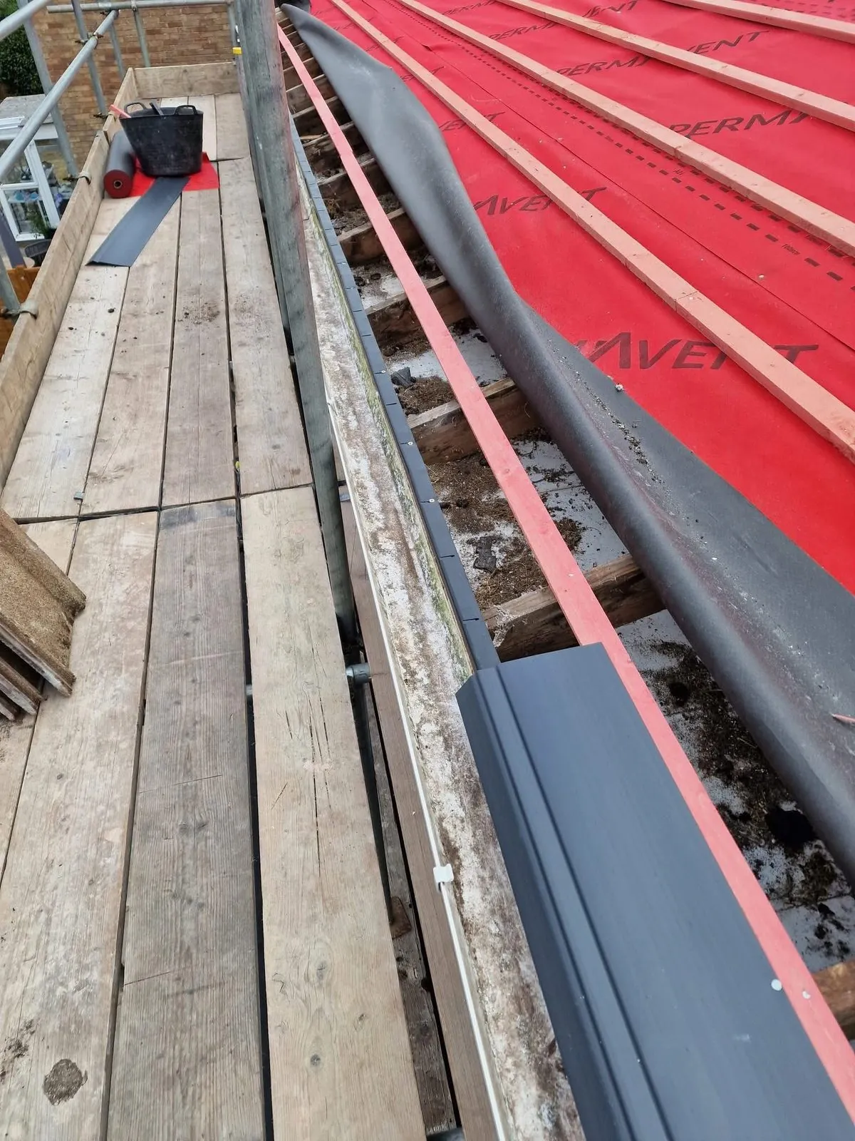 Breathable membrane and battens fitted during a re-roof in Barnstaple