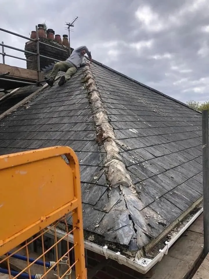 Slate roof ridge and chimney repair in Barnstaple